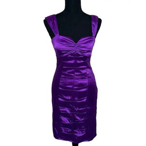 Morgan &‎ Co. size 3/4 dress purple satin stretch ruched fitted sweetheart neck